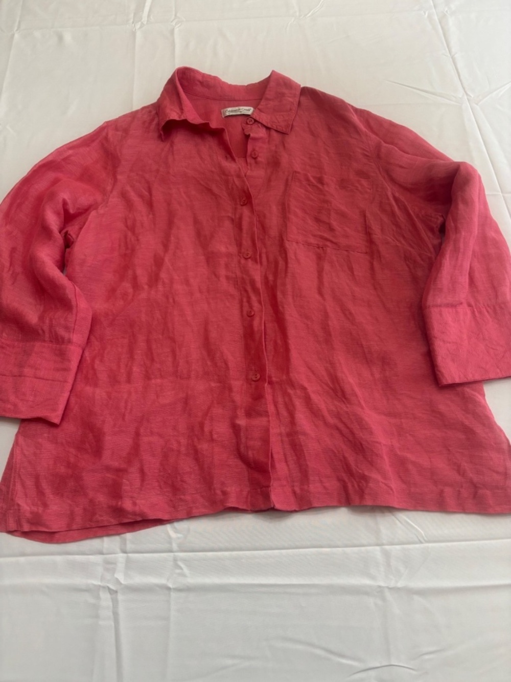 Coldwater Creek Shirt Button Down Pink Silk Linen Breathable Resort Wear Casual